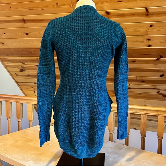 Guess Women's Teal Half Zip V-Neck Open Knit Long Sleeve Pullover Sweater Size S - Picture 4 of 6